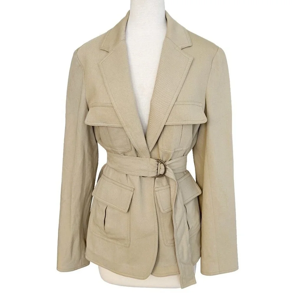 Nili Lotan‎ Khaki Utility Blazer Belted Jacket Safari Coat 8